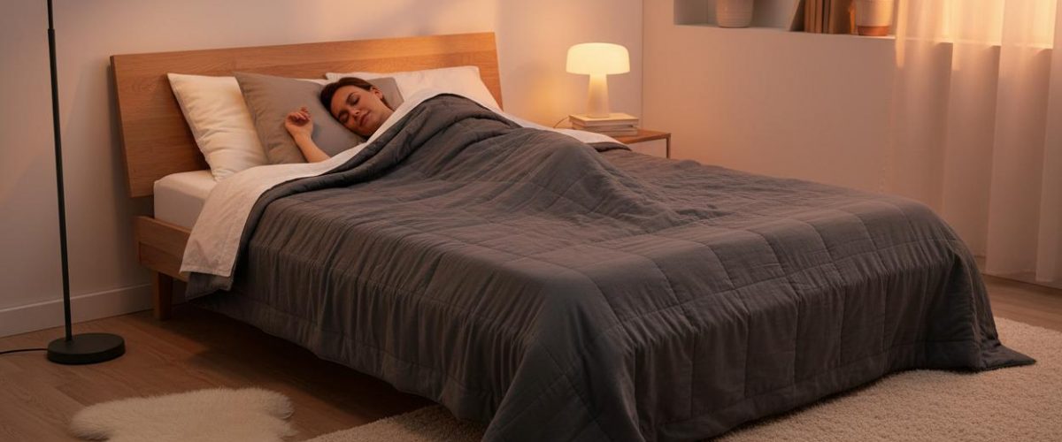 Person sleeping peacefully under a weighted blanket