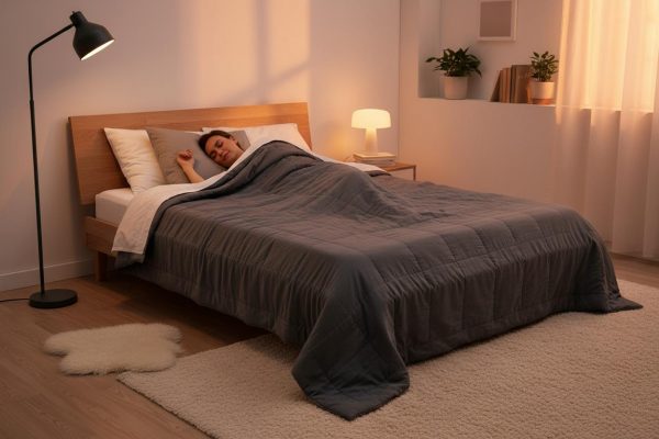 Person sleeping peacefully under a weighted blanket